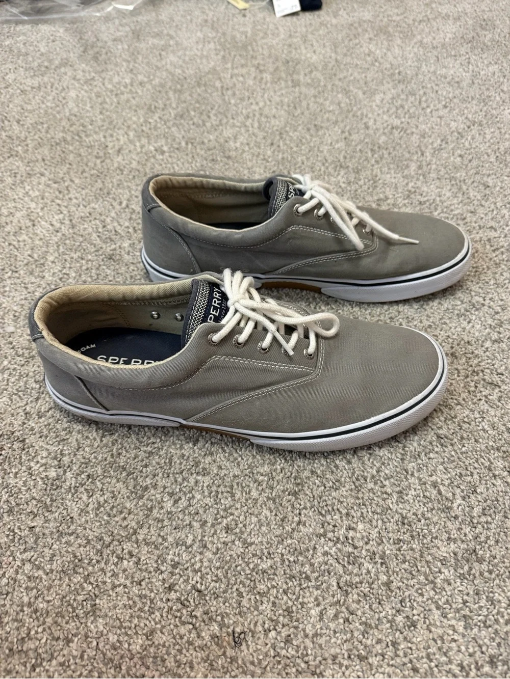 Sperry Men's Grey Canvas Boat Shoes with White Laces